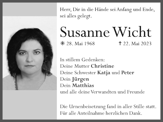 Anzeige von Susanne Wicht von MGO