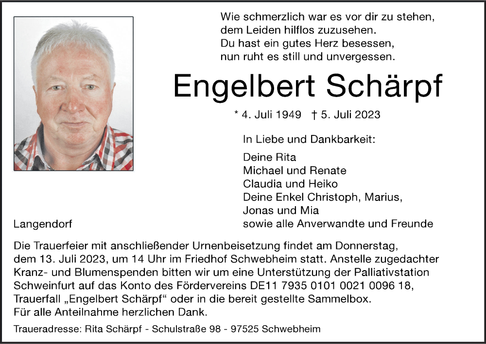  Traueranzeige für Engelbert Schärpf vom 11.07.2023 aus MGO