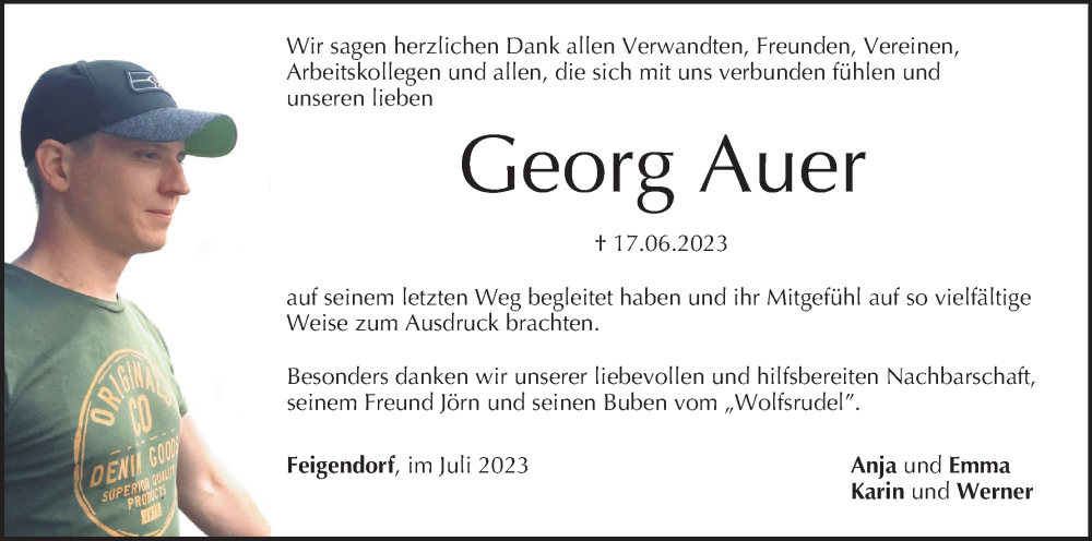  Traueranzeige für Georg Auer vom 08.07.2023 aus MGO