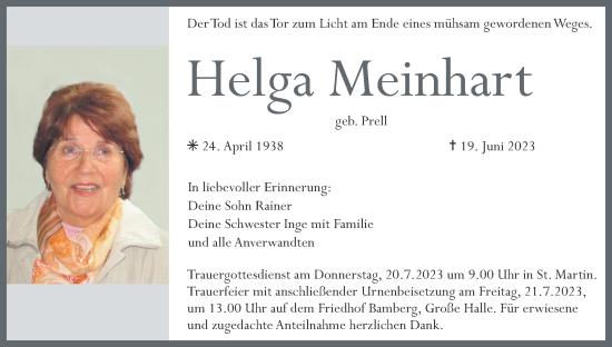 Anzeige von Helga Meinhart von MGO