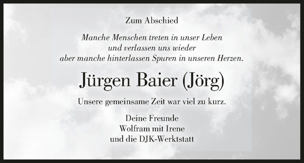  Traueranzeige für Jürgen Baier vom 01.07.2023 aus MGO