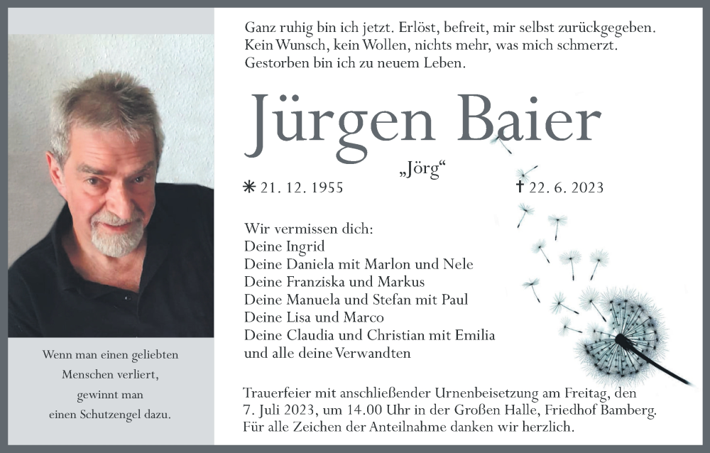  Traueranzeige für Jürgen Baier vom 01.07.2023 aus MGO