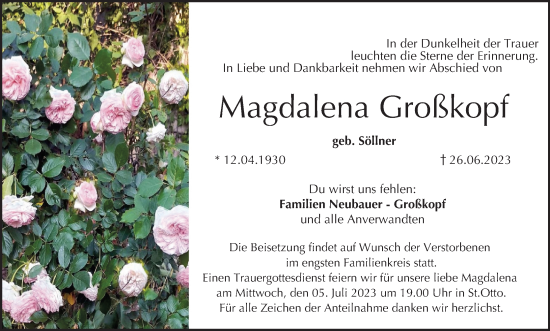 Anzeige von Magdalena Großkopf von MGO