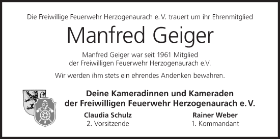 Anzeige von Manfred Geiger von MGO