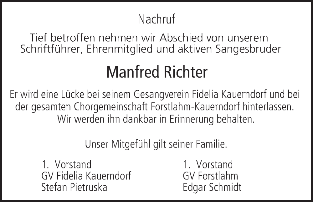  Traueranzeige für Manfred Richter vom 11.07.2023 aus MGO
