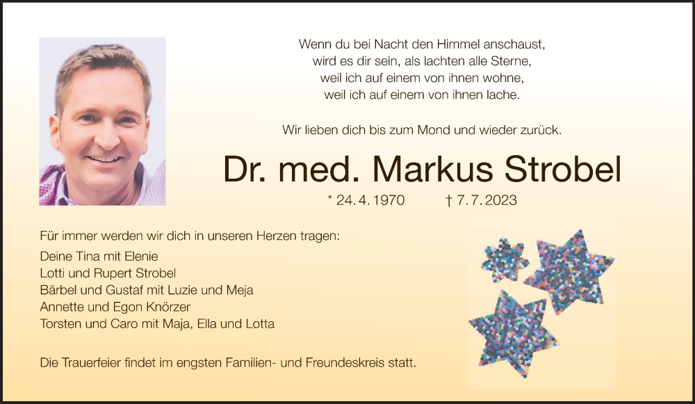  Traueranzeige für Markus Strobel vom 13.07.2023 aus MGO