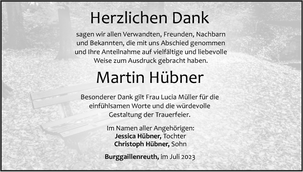  Traueranzeige für Martin Hübner vom 01.07.2023 aus MGO