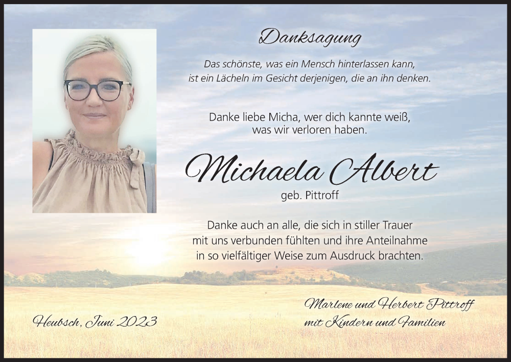  Traueranzeige für Michaela Albert vom 01.07.2023 aus MGO