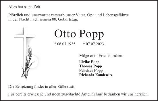 Anzeige von Otto Popp von MGO