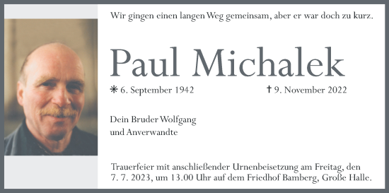 Anzeige von Paul Michalek von MGO