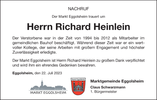 Anzeige von Richard Heinlein von MGO