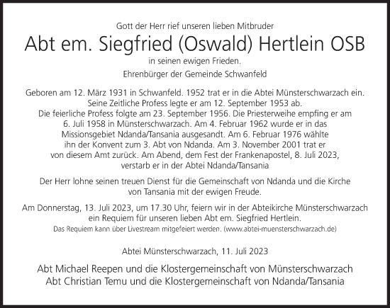 Anzeige von Siegfried Hertlein von MGO