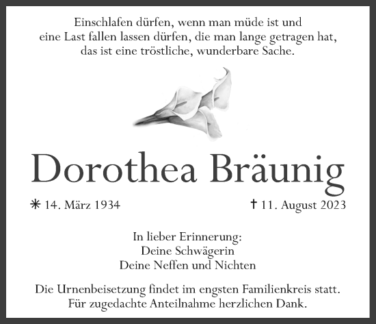 Anzeige von Dorothea Bräunig von MGO