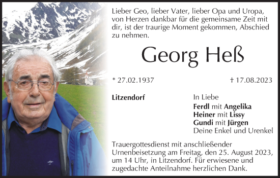 Anzeige von Georg Heß von MGO