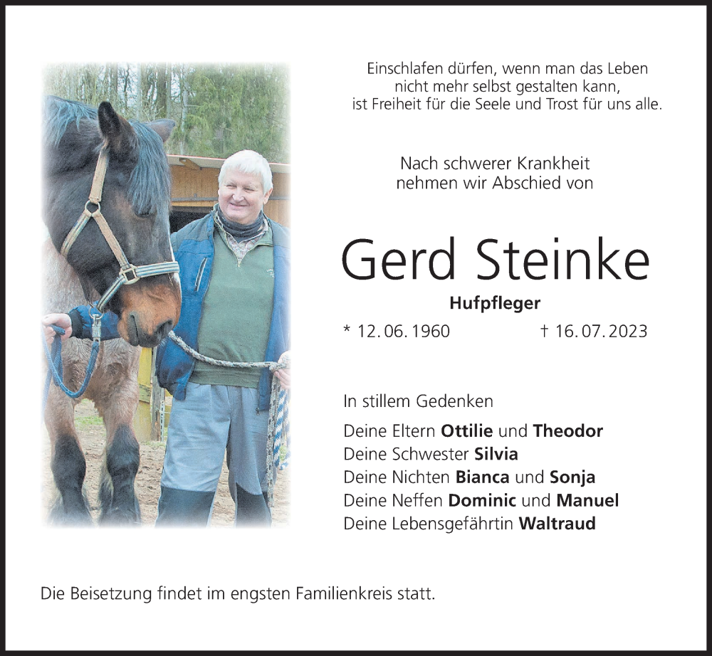  Traueranzeige für Gerd Steinke vom 09.08.2023 aus MGO