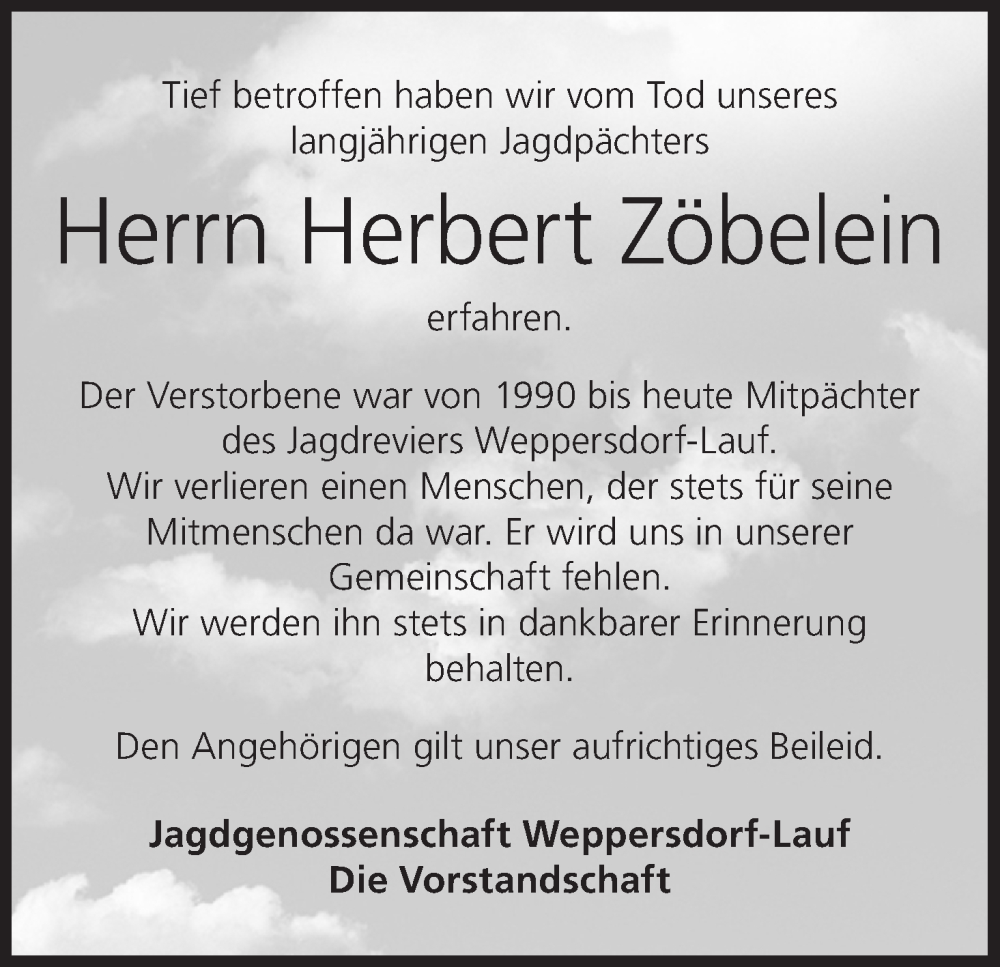  Traueranzeige für Herbert Zöbelein vom 15.08.2023 aus MGO