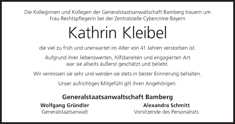  Traueranzeige für Kathrin Kleibel vom 05.08.2023 aus MGO