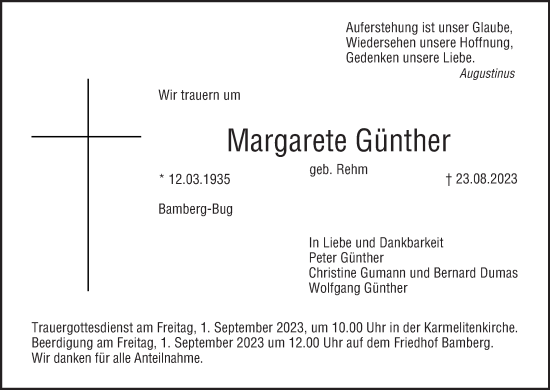 Anzeige von Margarete Günther von MGO