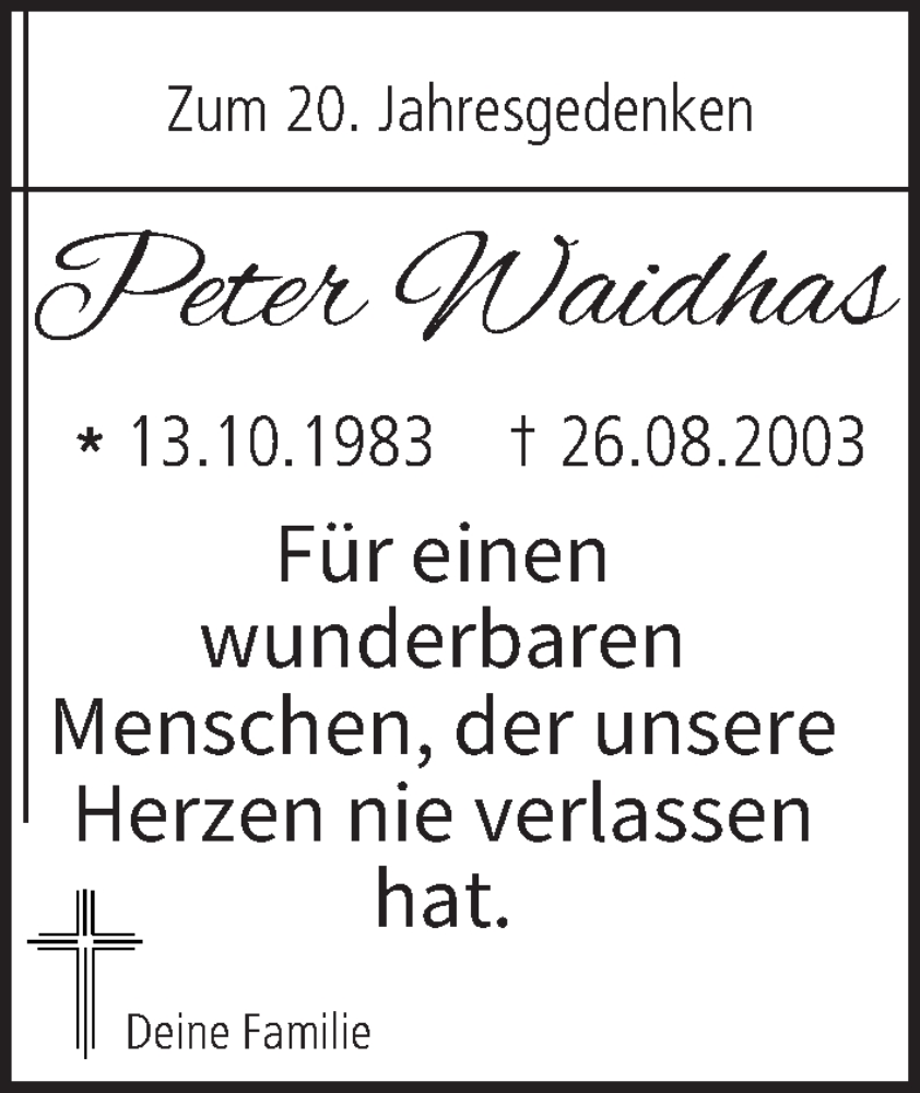 Traueranzeige für Peter Waidhas vom 26.08.2023 aus MGO