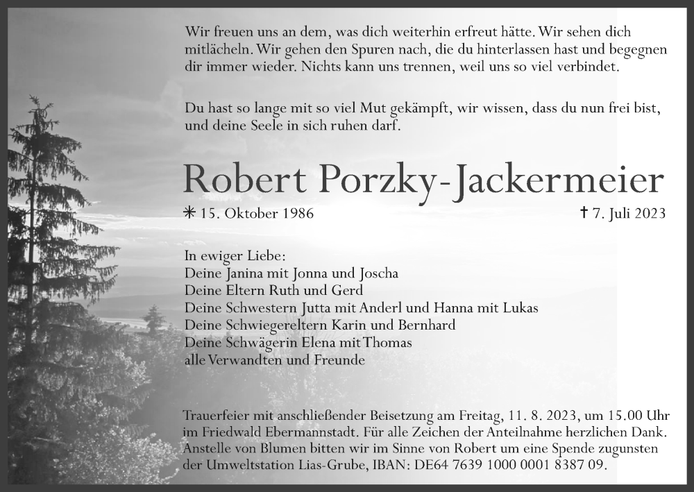  Traueranzeige für Robert Porzky-Jackermeier vom 05.08.2023 aus MGO