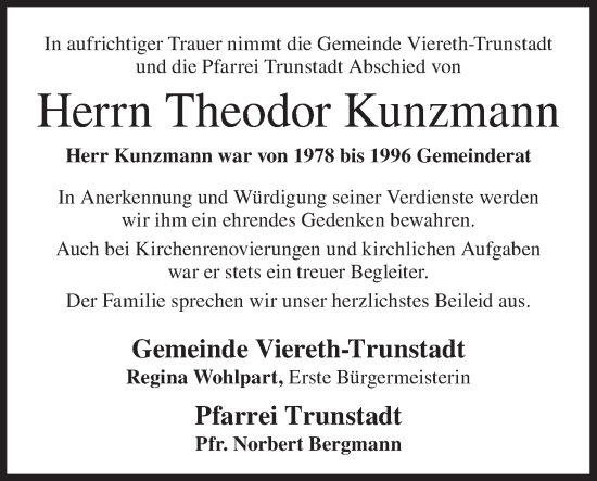 Anzeige von Theodor Kunzmann von MGO