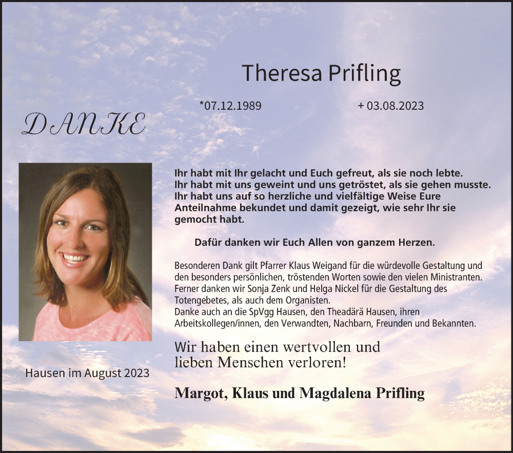 Theresa Prifling | Traueranzeige | trauer.inFranken.de