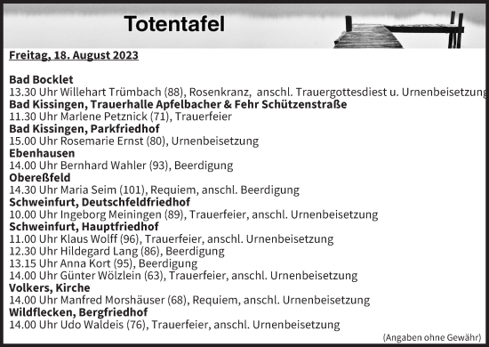Anzeige von Totentafel vom 18.08.2023 von MGO