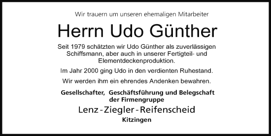 Anzeige von Udo Günther von MGO