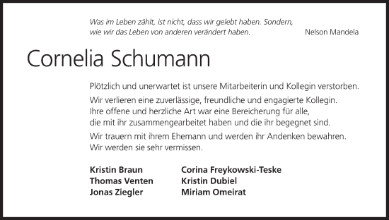 Anzeige von Cornelia Schumann von MGO
