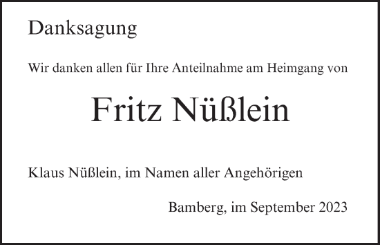 Anzeige von Fritz Nüßlein von MGO
