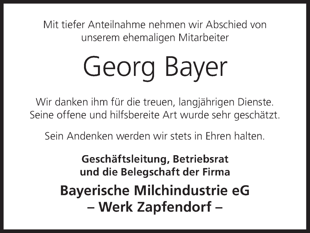  Traueranzeige für Georg Bayer vom 23.09.2023 aus MGO