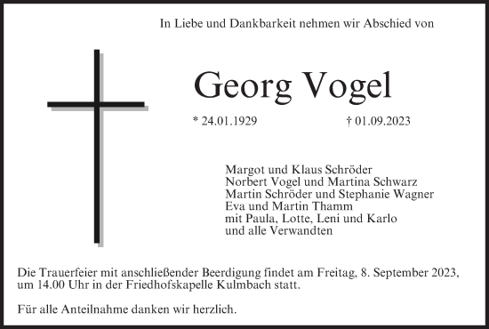 Anzeige von Georg Vogel von MGO