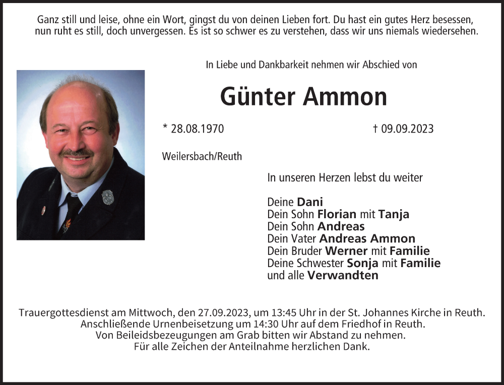  Traueranzeige für Günter Ammon vom 23.09.2023 aus MGO