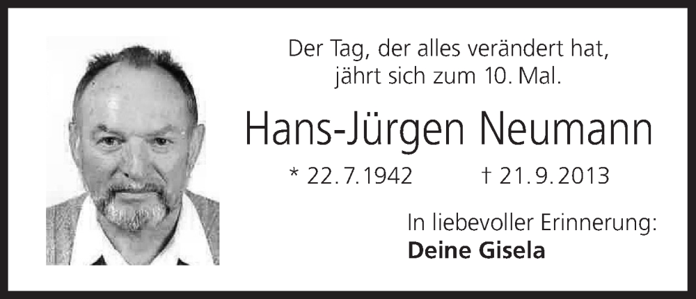  Traueranzeige für Hans-Jürgen Neumann vom 21.09.2023 aus MGO