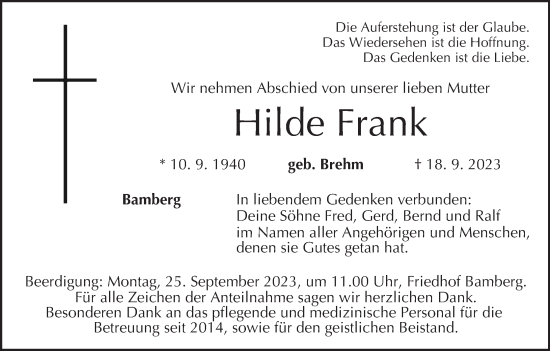 Anzeige von Hilde Frank von MGO