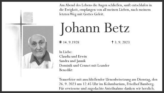 Anzeige von Johann Betz von MGO