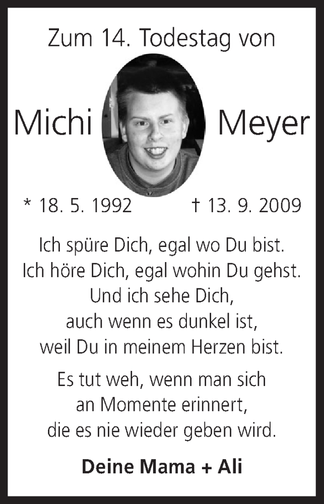  Traueranzeige für Michi Meyer vom 13.09.2023 aus MGO