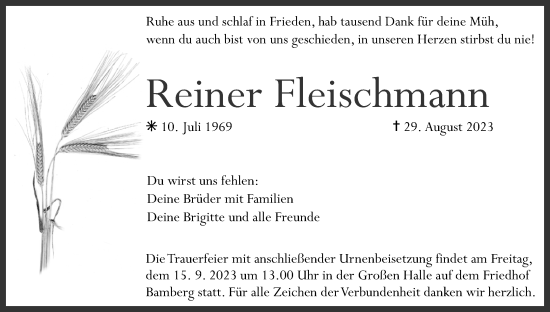 Anzeige von Reiner Fleischmann von MGO