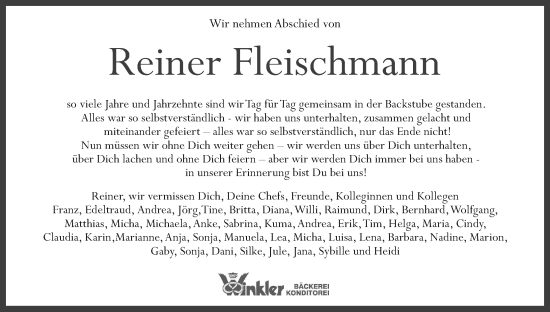 Anzeige von Reiner Fleischmann von MGO