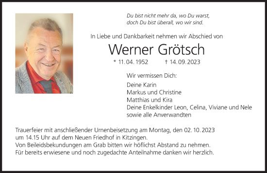 Anzeige von Werner Grötsch von MGO