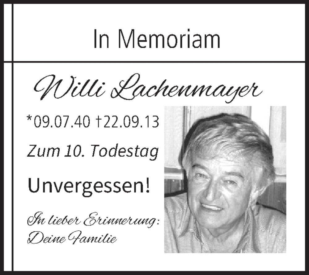  Traueranzeige für Willi Lachenmayer vom 23.09.2023 aus MGO