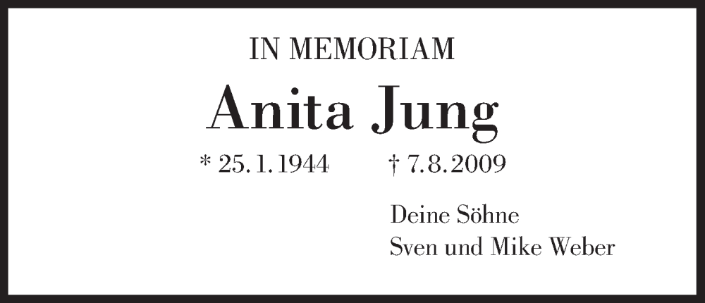  Traueranzeige für Anita Jung vom 25.01.2024 aus MGO