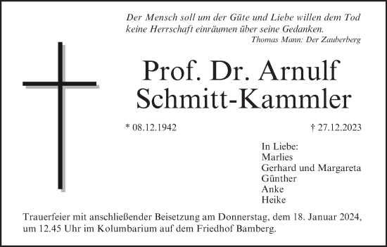 Traueranzeige von Arnulf Schmitt-Kammler