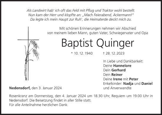 Anzeige von Baptist Quinger von MGO