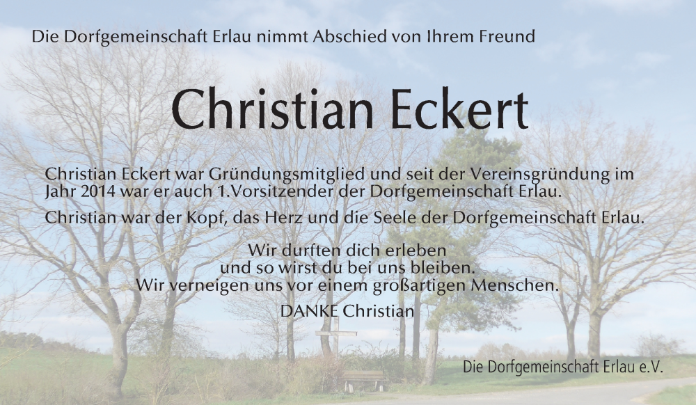  Traueranzeige für Christian Eckert vom 13.01.2024 aus MGO