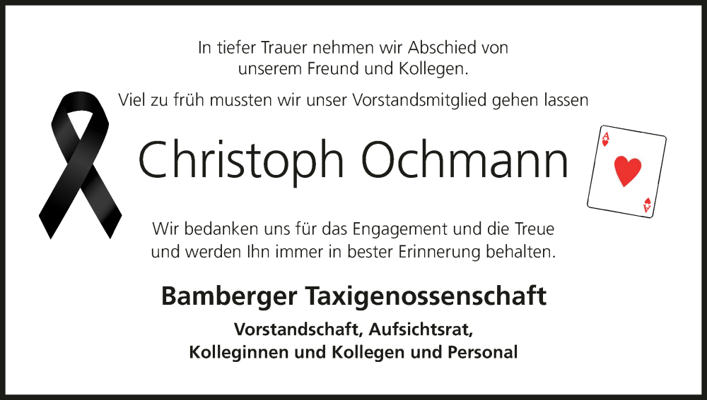  Traueranzeige für Christoph Ochmann vom 27.01.2024 aus MGO