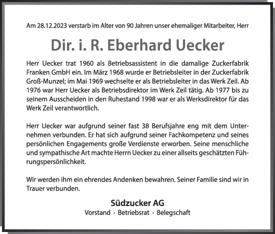 Anzeige von Eberhard Uecker von MGO