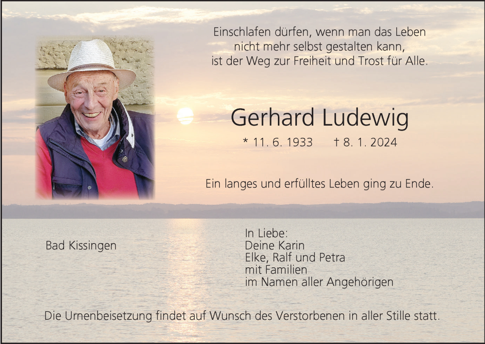  Traueranzeige für Gerhard Ludewig vom 13.01.2024 aus MGO
