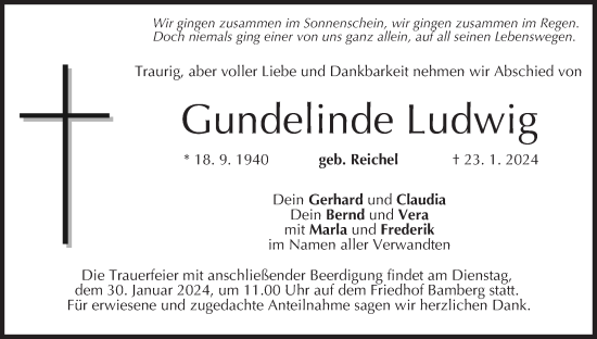 Traueranzeige von Gundelinde Ludwig