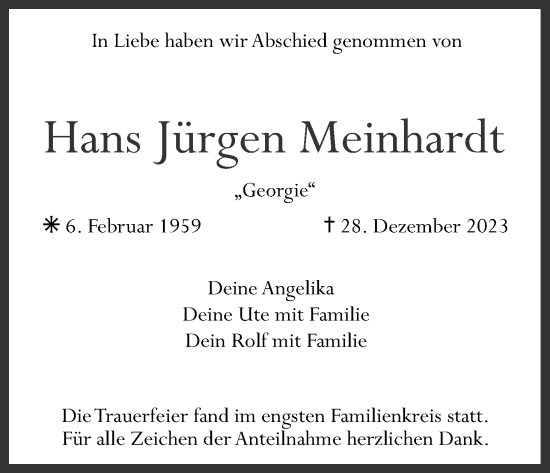 Anzeige von Hans Jürgen Meinhardt von MGO